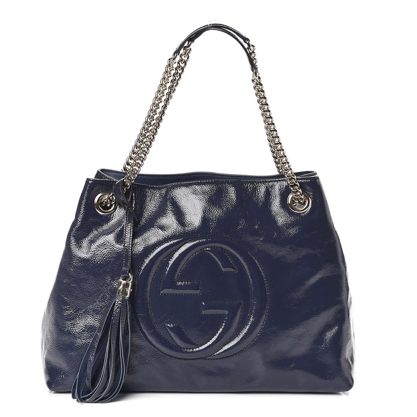 Patent Medium Soho Chain Shoulder Bag Uniform Blue