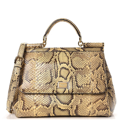 Dolce & Gabbana Python Large Miss Sicily Satchel Beige 1 of 11