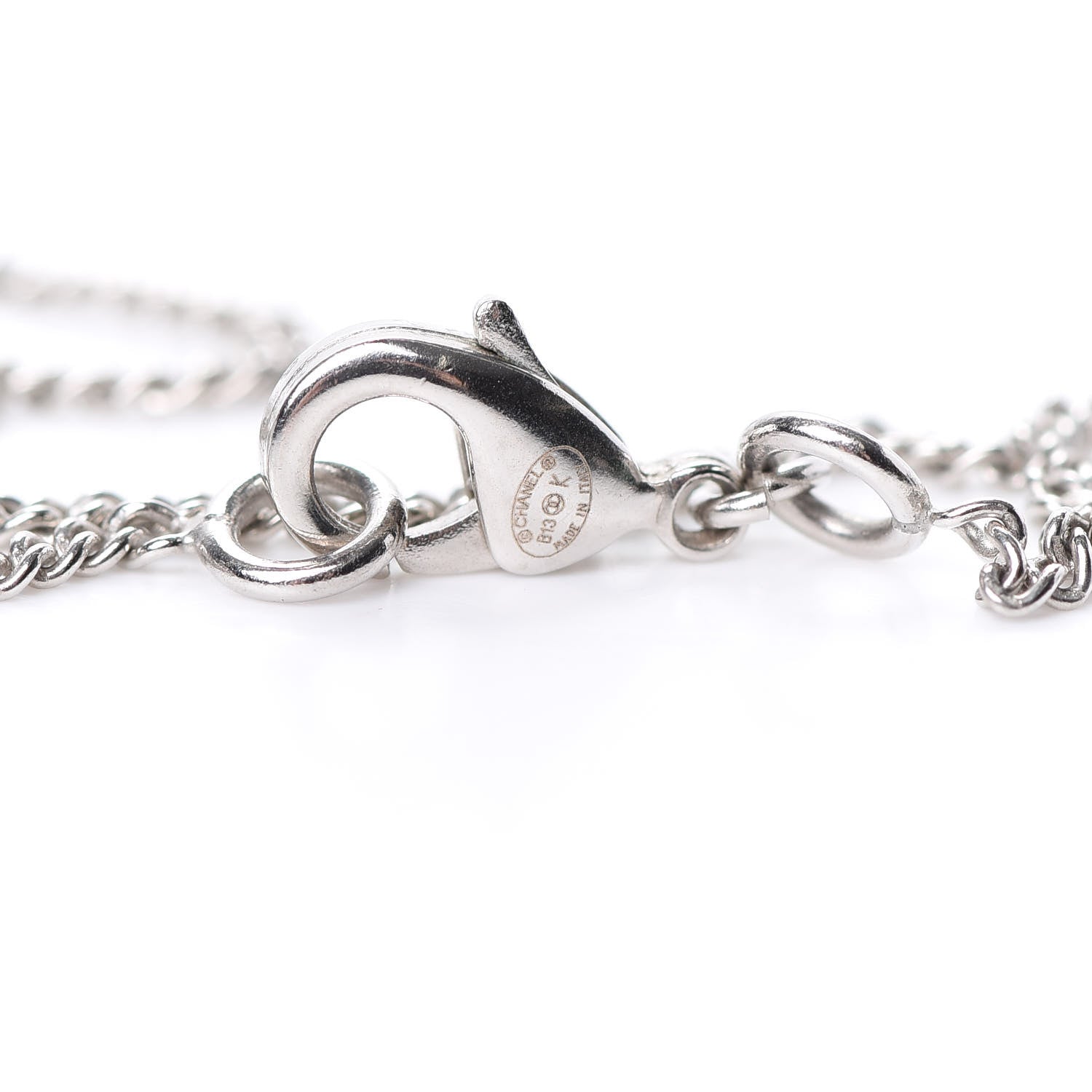 Chanel Camellia CC Globe Drop Pendant Necklace Black Silver 4 of 7