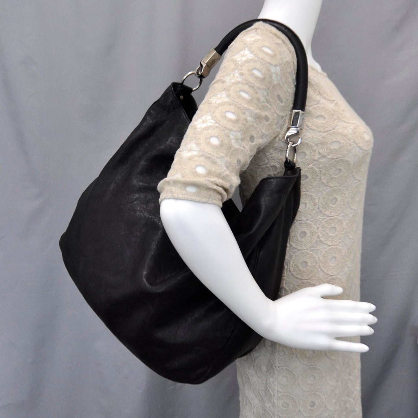 Leather Large Roady Hobo Black