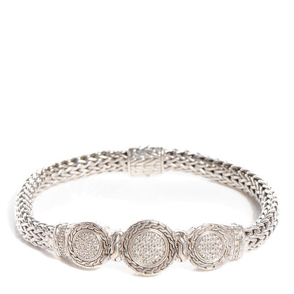 John Hardy Sterling Silver Pave Diamond Round Trio Station Bracelet Medium 1 of 5