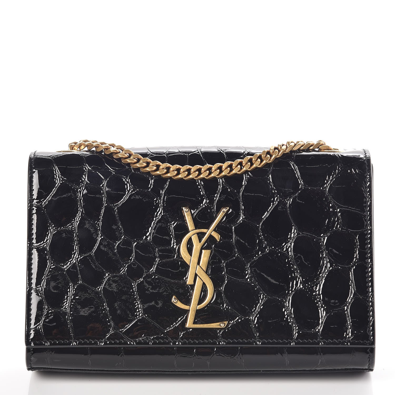 Saint Laurent Patent Crocodile Embossed Small Classic Monogram Kate Satchel Black 1 of 8