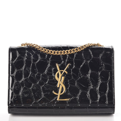 Saint Laurent Patent Crocodile Embossed Small Classic Monogram Kate Satchel Black 1 of 8