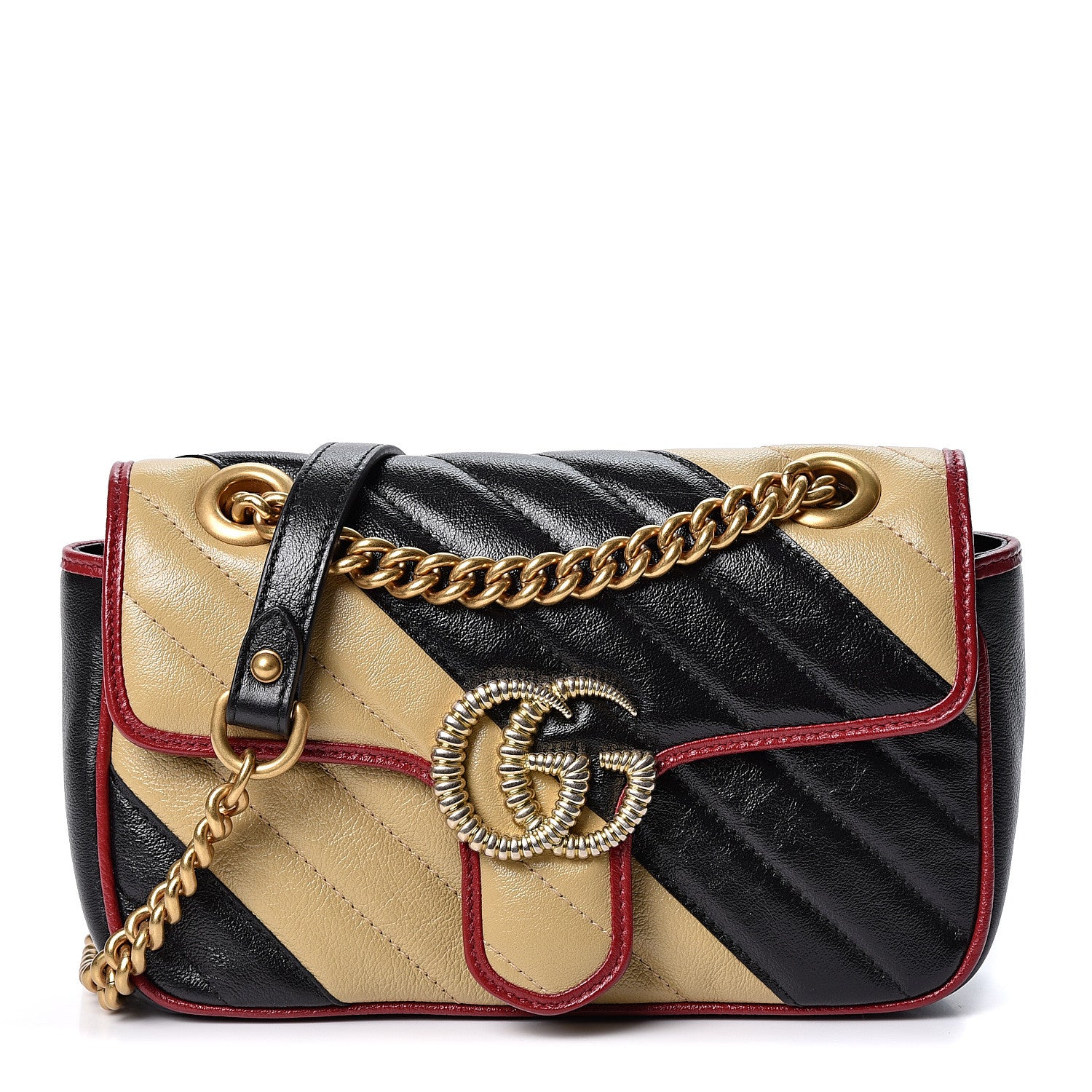 Gucci Azalea Calfskin Matelasse Diagonal Patchwork Mini Torchon GG Marmont Shoulder Bag Black Beige Romantic Cerise 1 of 9