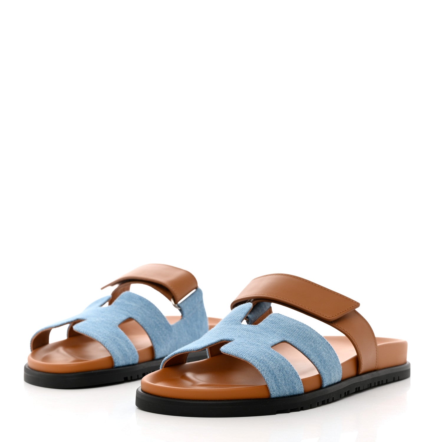 Hermes Denim Calfskin Womens Chypre Sandals 41 Bleu Clair Naturel 3 of 9
