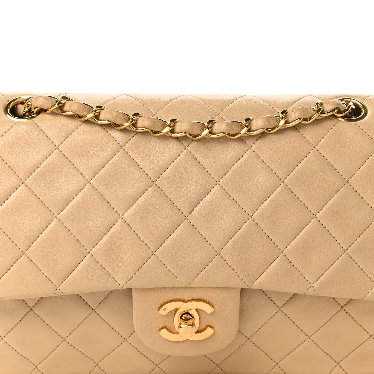 Chanel Lambskin Quilted Medium Double Flap Beige 10 of 12