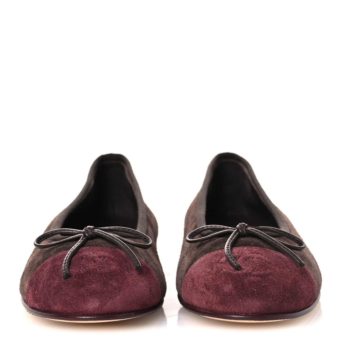 Suede Calfskin Cap Toe CC Ballerina Flats 36.5 Dark Brown Burgundy