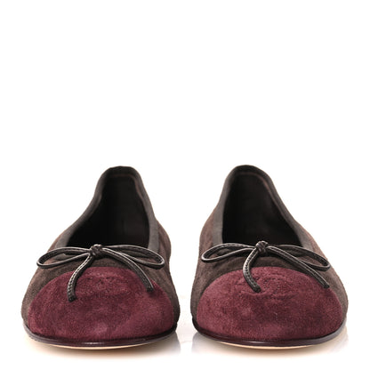 Chanel Suede Calfskin Cap Toe CC Ballerina Flats 36.5 Dark Brown Burgundy 3 of 11