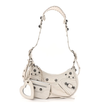 Balenciaga Extra Supple Calfskin Crocodile Embossed Le Cagole Shoulder Bag XS Optic White 3 of 11