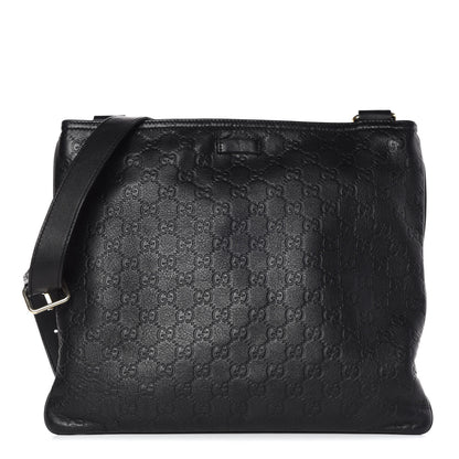 Gucci Guccissima Medium Flat Messenger Bag Black 1 of 6