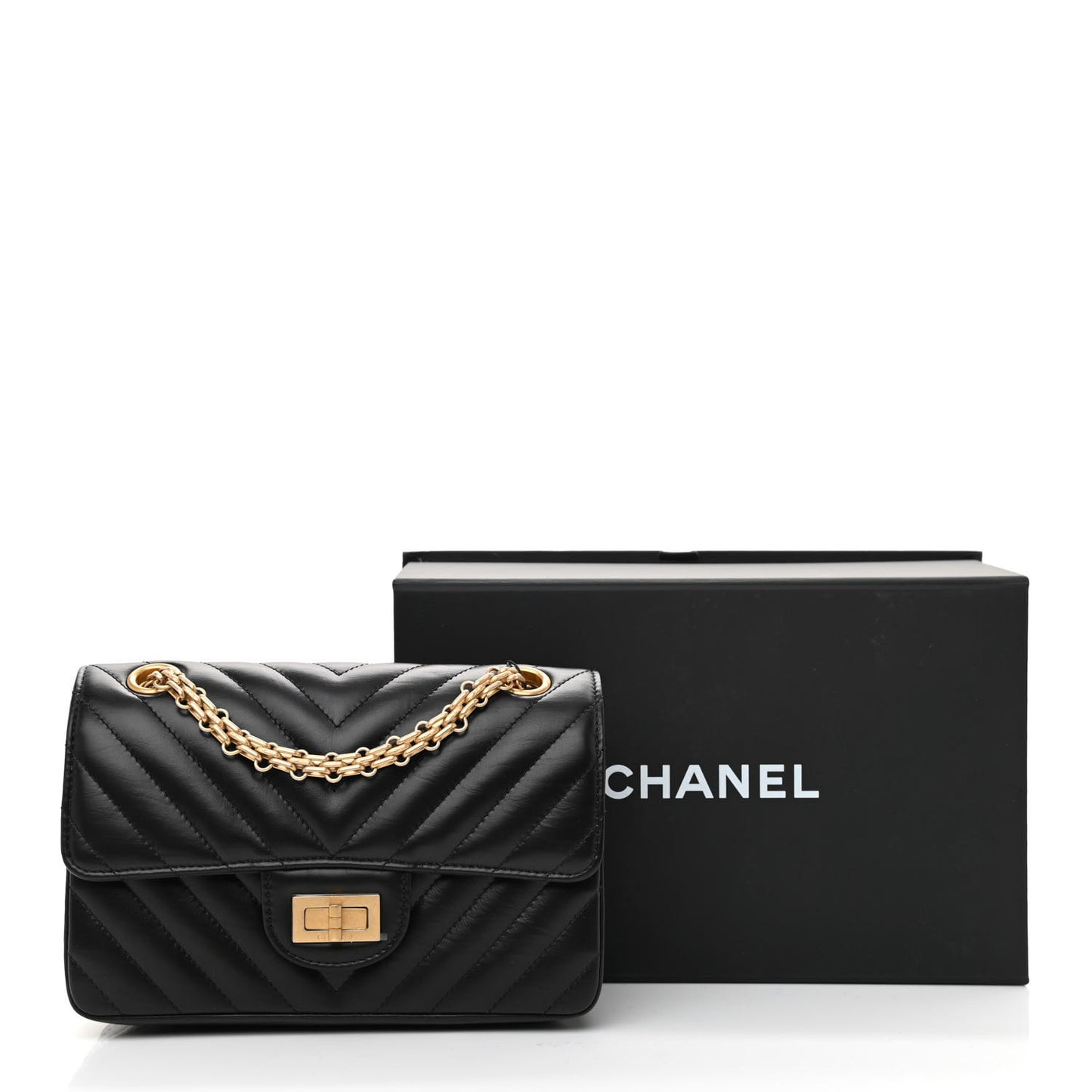 Aged Calfskin Chevron Quilted 2.55 Reissue Mini Flap Black
