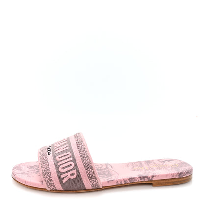 Christian Dior Canvas Toile De Jouy Embroidered Dway Flat Slide Sandals 37 Chateau Rose 1 of 10