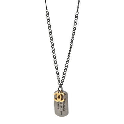 Chanel Ruthenium ID Dog Tag Charm Necklace Silver Gold 1 of 7
