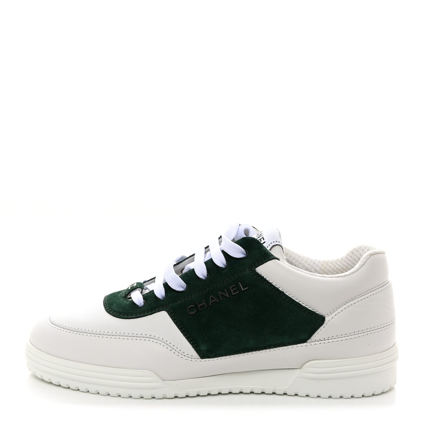 Calfskin Suede Calfskin Logo Womens Sneakers 37.5 White Dark Green