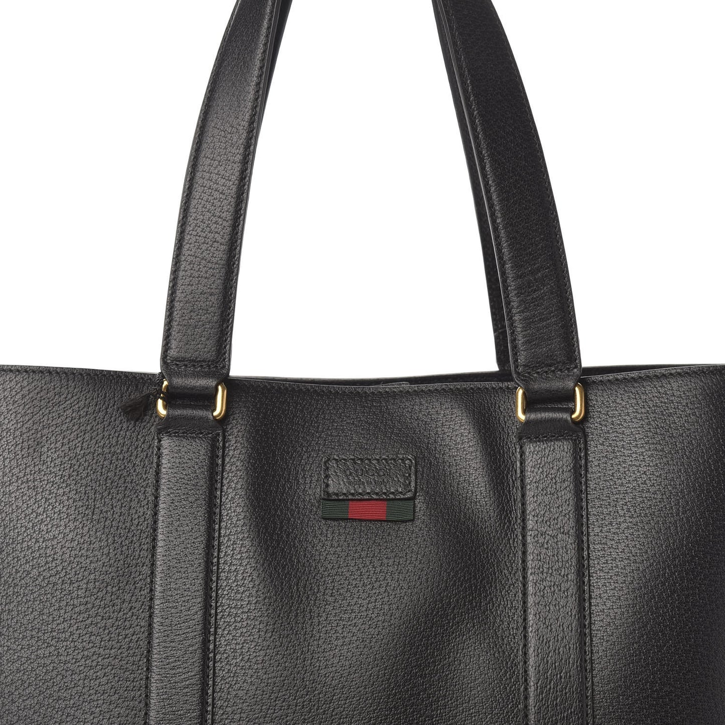 Textured Dollar Calfskin Web Tote Black