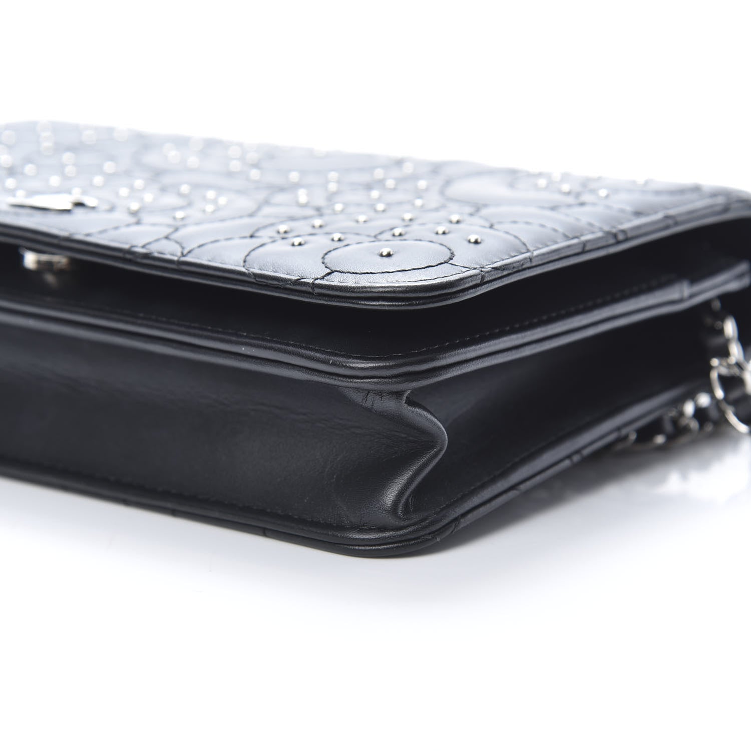 Chanel Lambskin Camellia Studded Wallet on Chain WOC Black 12 of 15