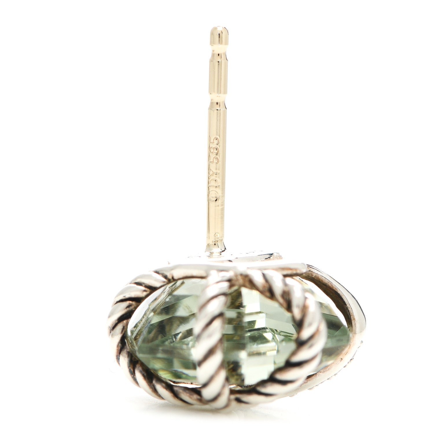 David Yurman Sterling Silver Diamond Prasiolite 10mm Cable Wrap Earrings 5 of 5