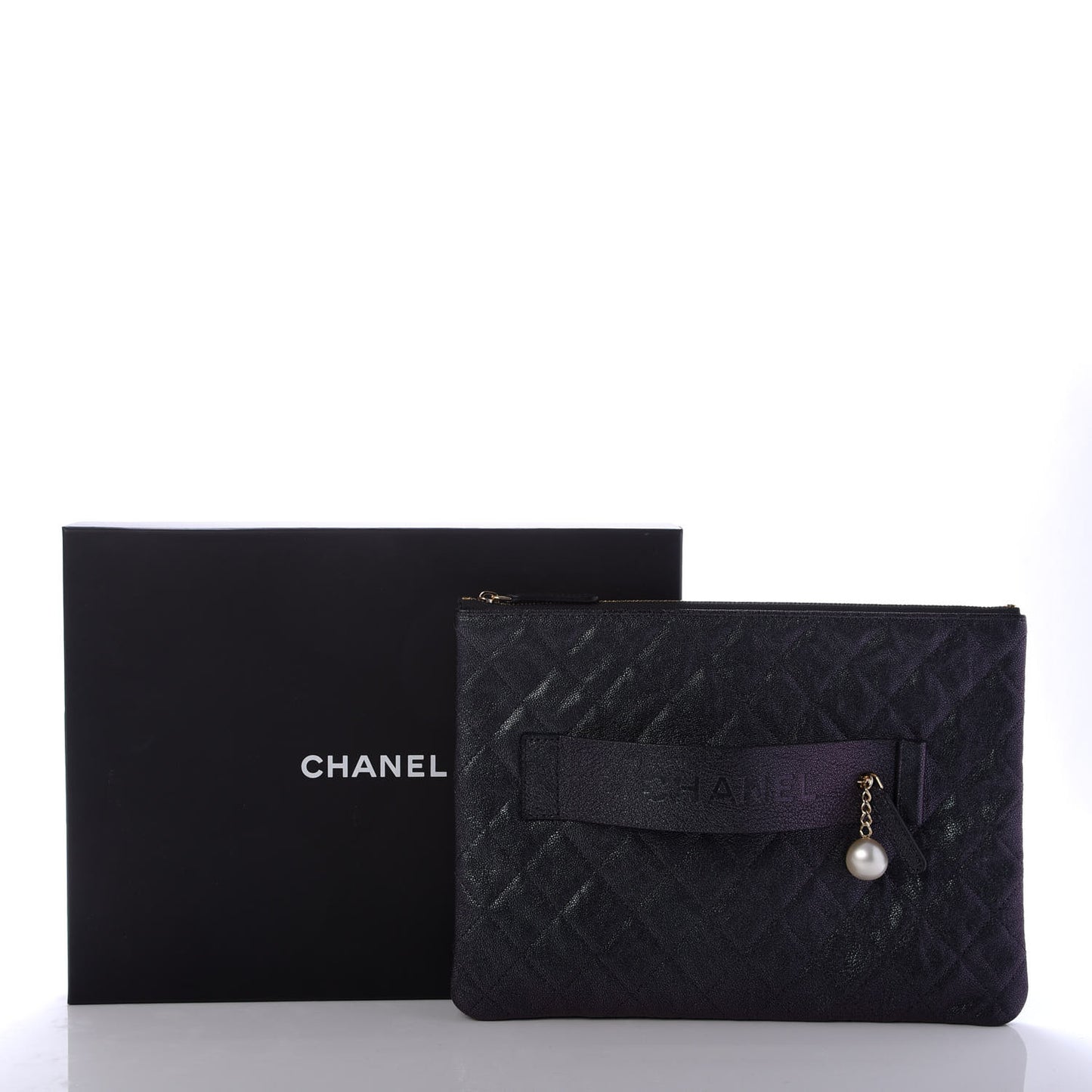 Iridescent Caviar Medium Night by the C Pouch Clutch Black