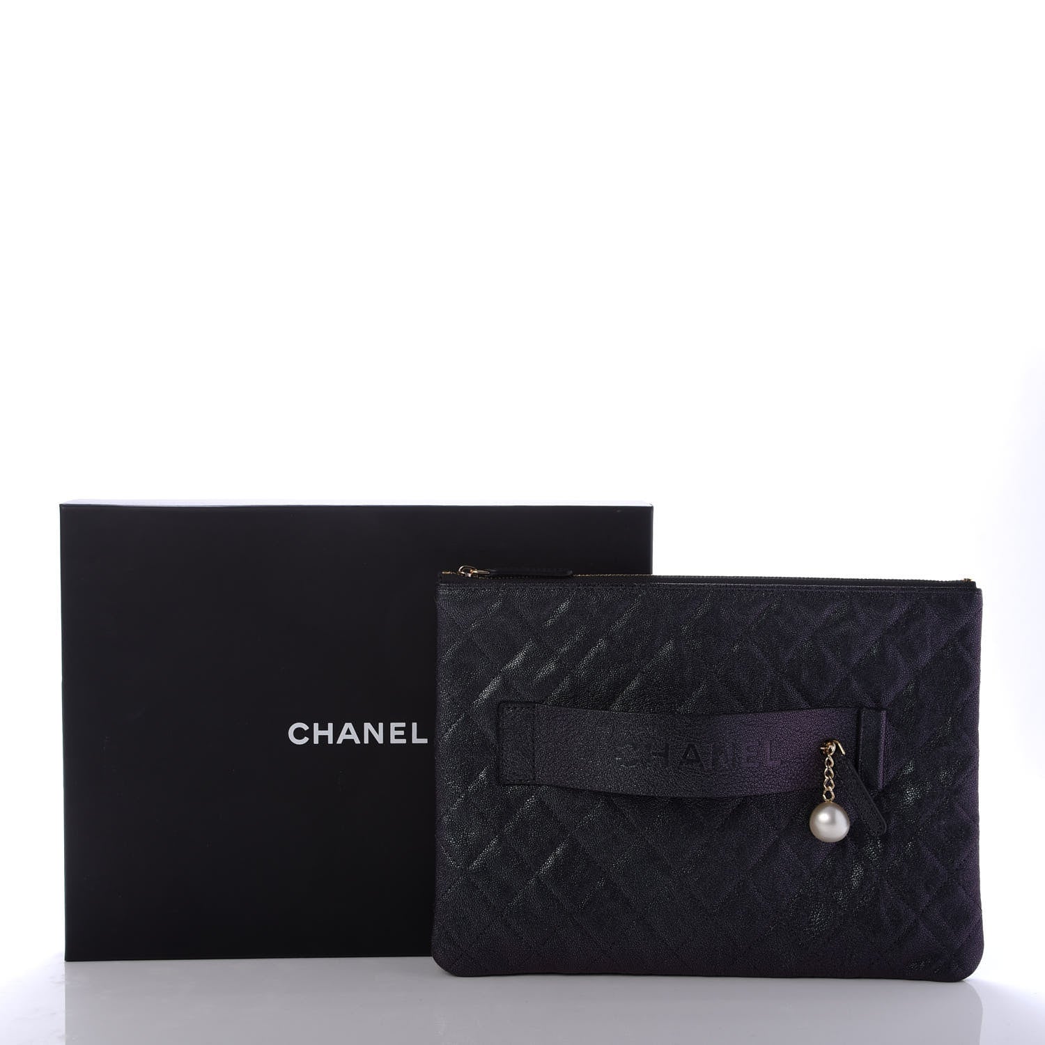 Chanel Iridescent Caviar Medium Night by the C Pouch Clutch Black 8 of 8