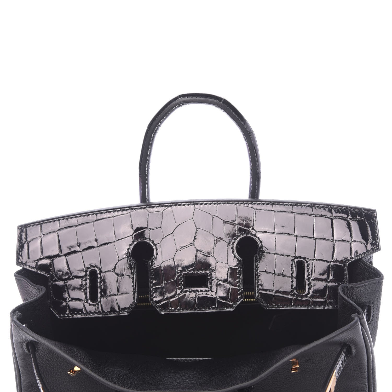 Hermes Taurillon Novillo Shiny Niloticus Crocodile Birkin Touch 25 Black 10 of 42