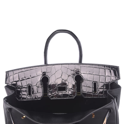 Hermes Taurillon Novillo Shiny Niloticus Crocodile Birkin Touch 25 Black 10 of 42