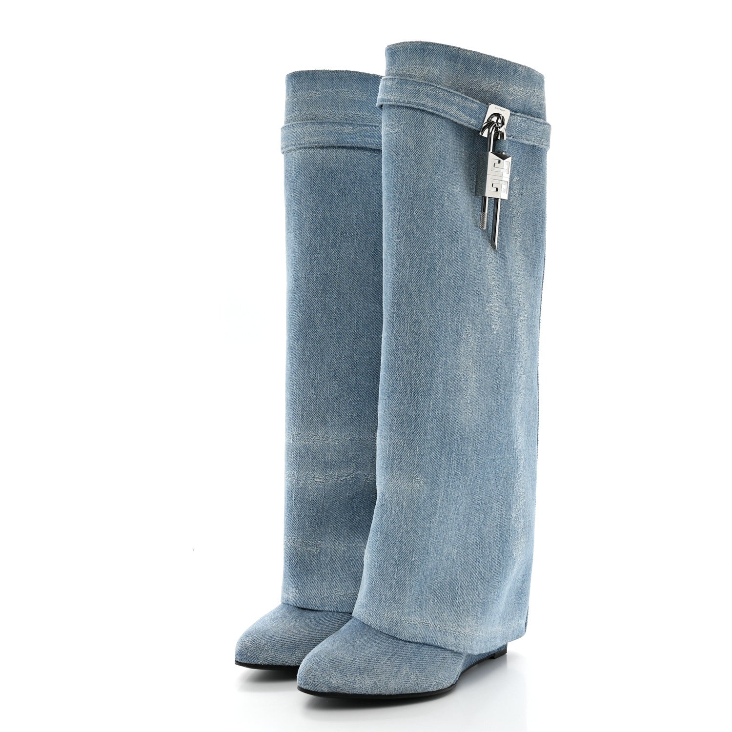 Givenchy Washed Denim Shark Lock Pant Boots 41 Blue 3 of 8
