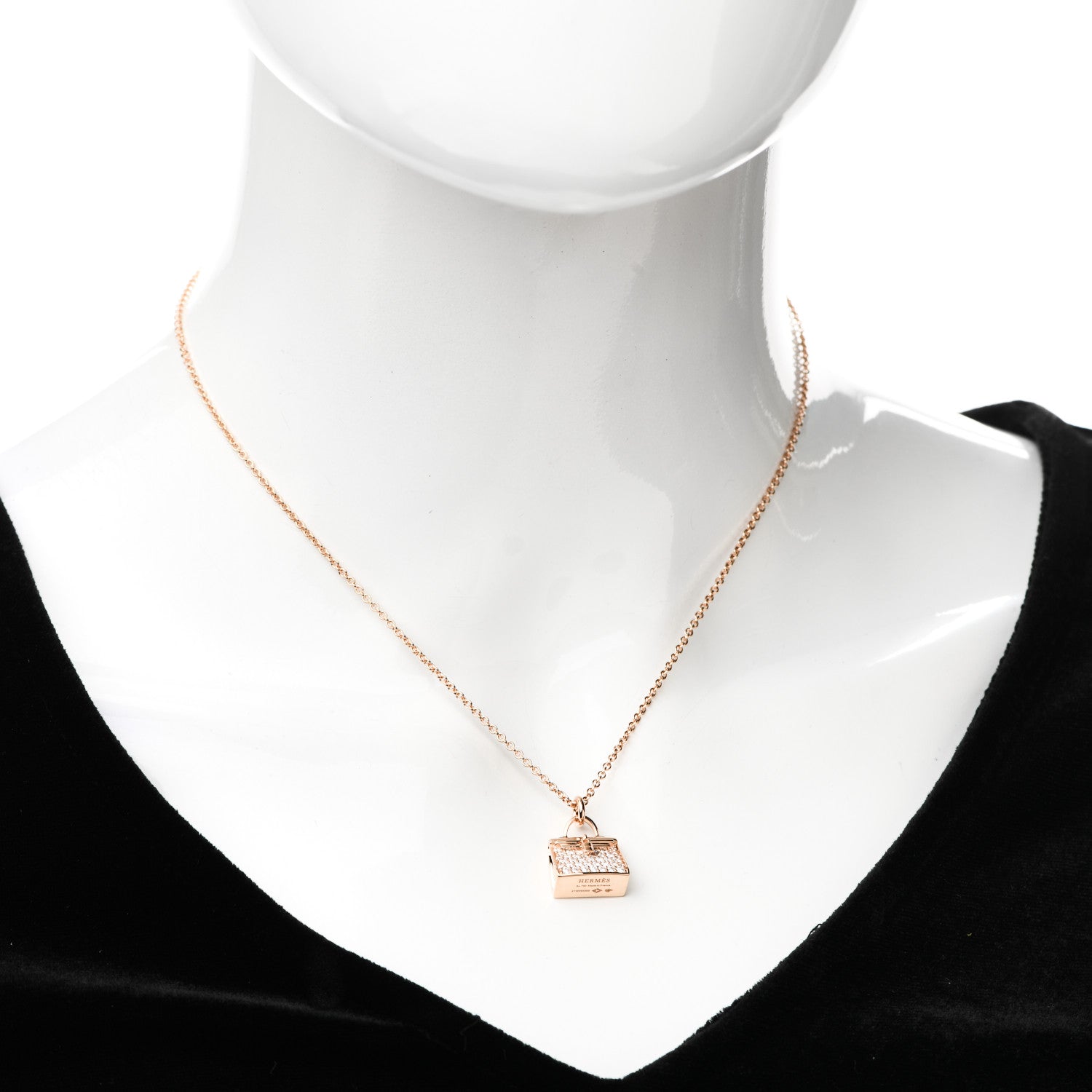 Hermes 18K Rose Gold Diamond Kelly Amulettes Pendant Necklace 2 of 5