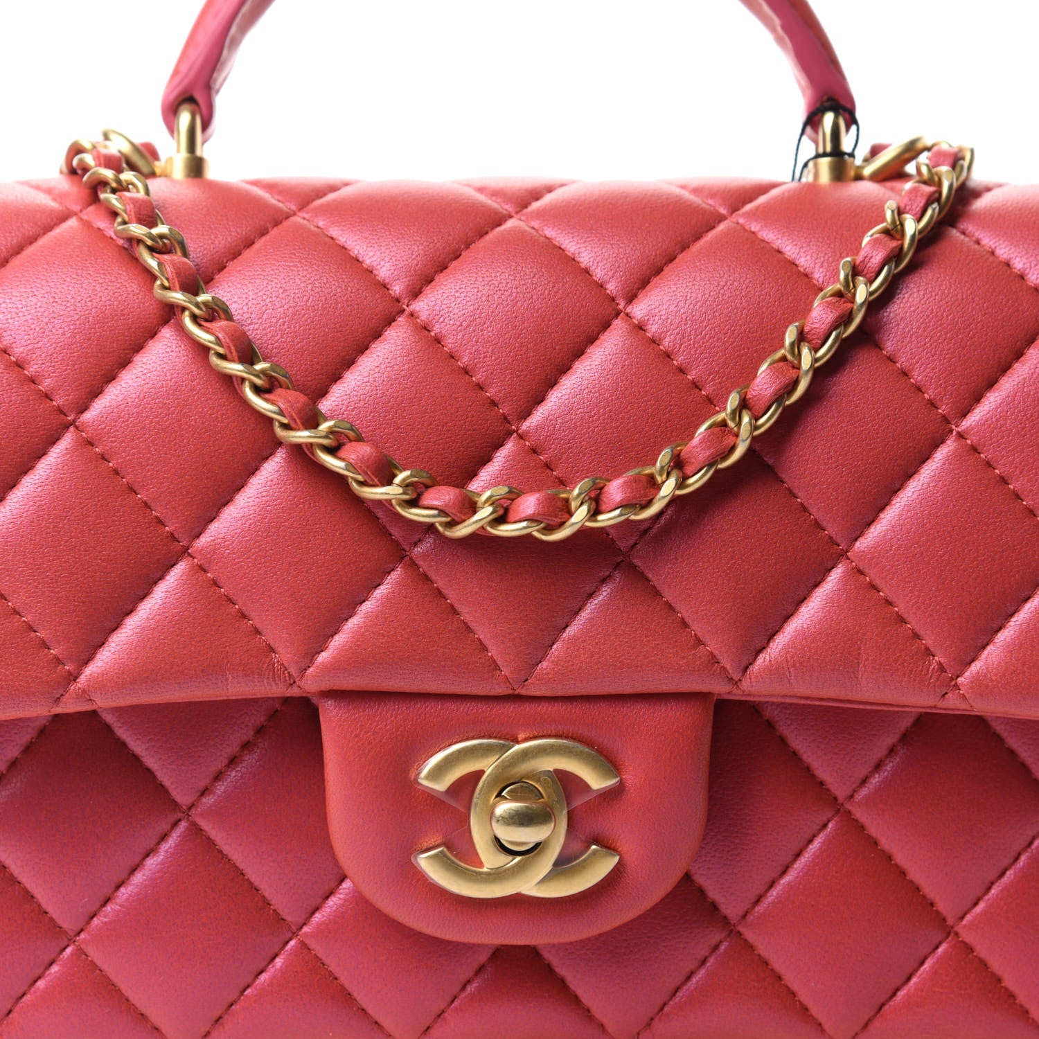 Chanel Iridescent Lambskin Quilted Mini Top Handle Rectangular Flap Red 10 of 11
