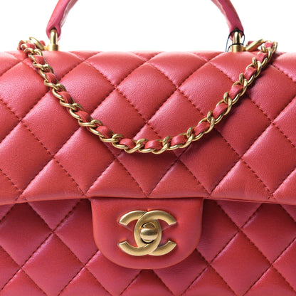 Chanel Iridescent Lambskin Quilted Mini Top Handle Rectangular Flap Red 10 of 11