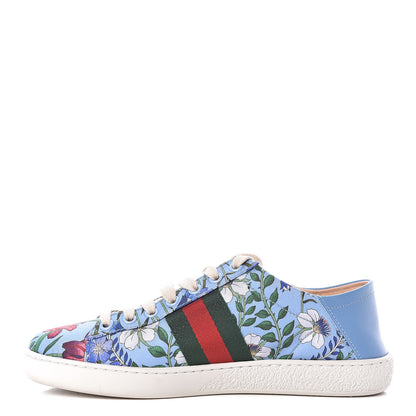 Gucci Calfskin Web New Flora Print Womens Ace New Sneakers 36 Azure 1 of 10