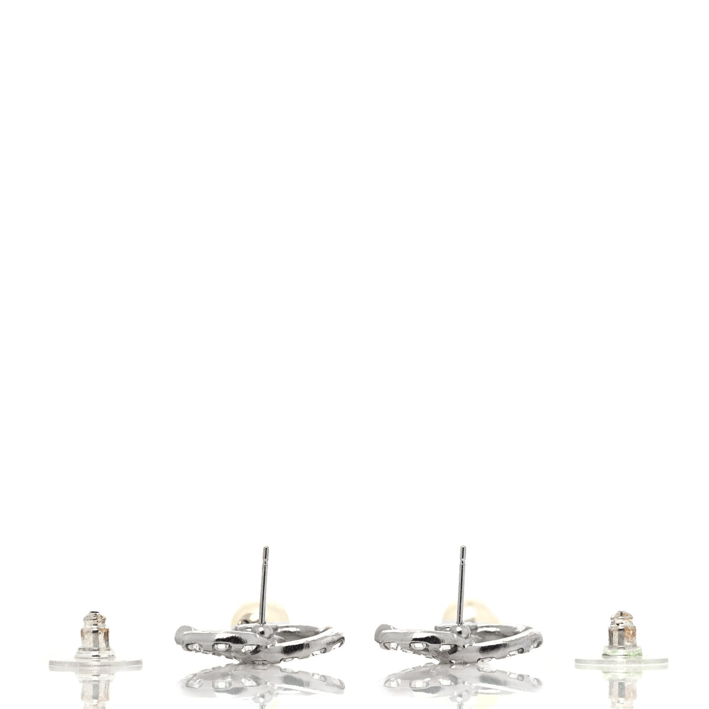 Crystal Baguette Pearl CC Drop Earrings Silver