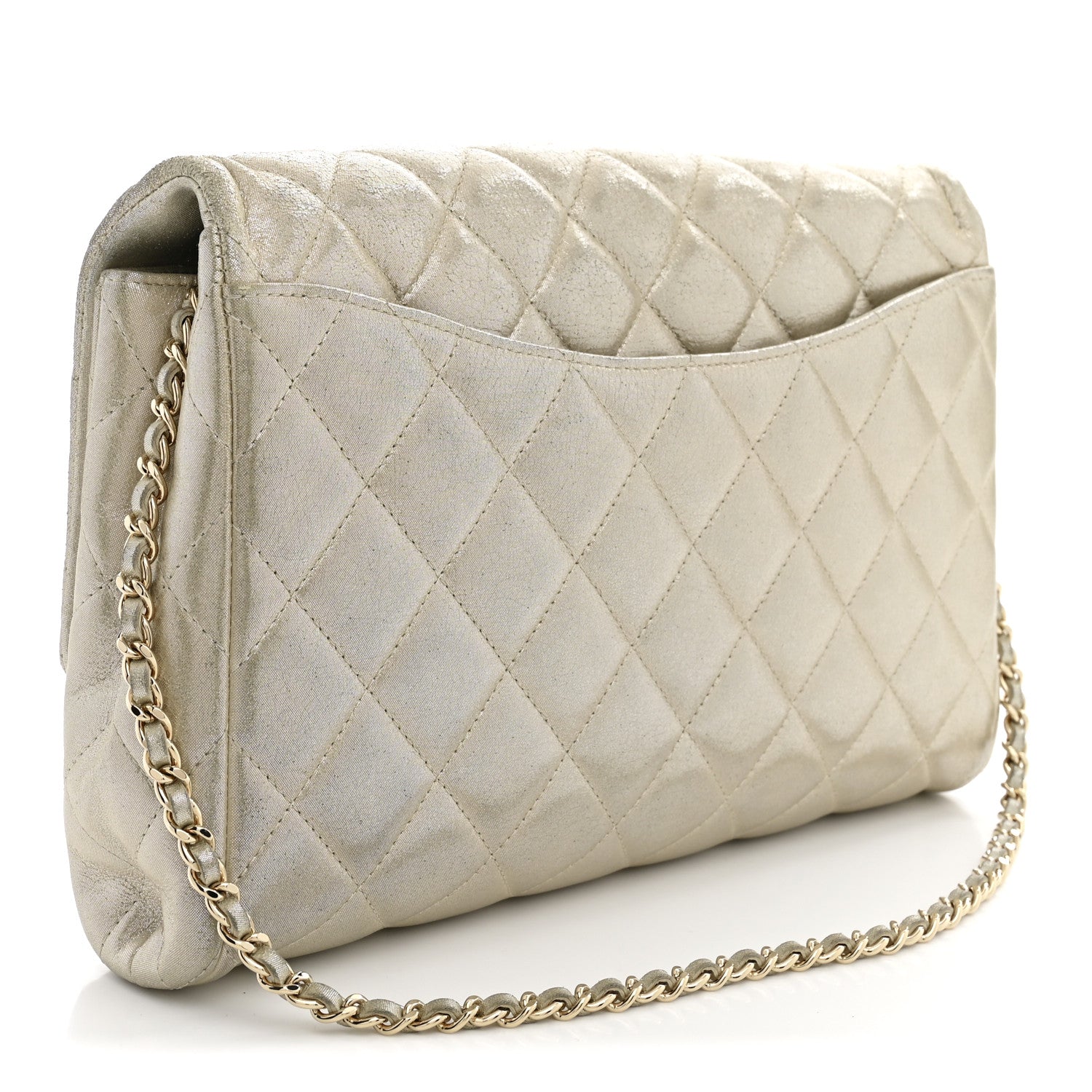 Chanel Iridescent Calfskin Quilted Clutch With Chain Flap Light Gold 3 of 10