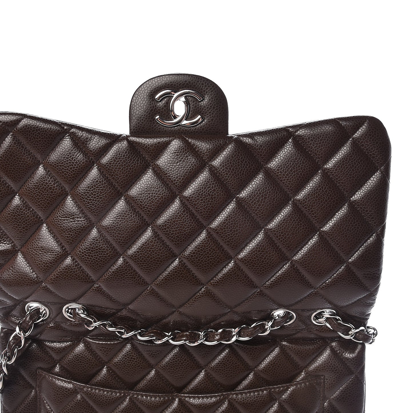 Caviar Quilted Jumbo Single Flap Dark Brown