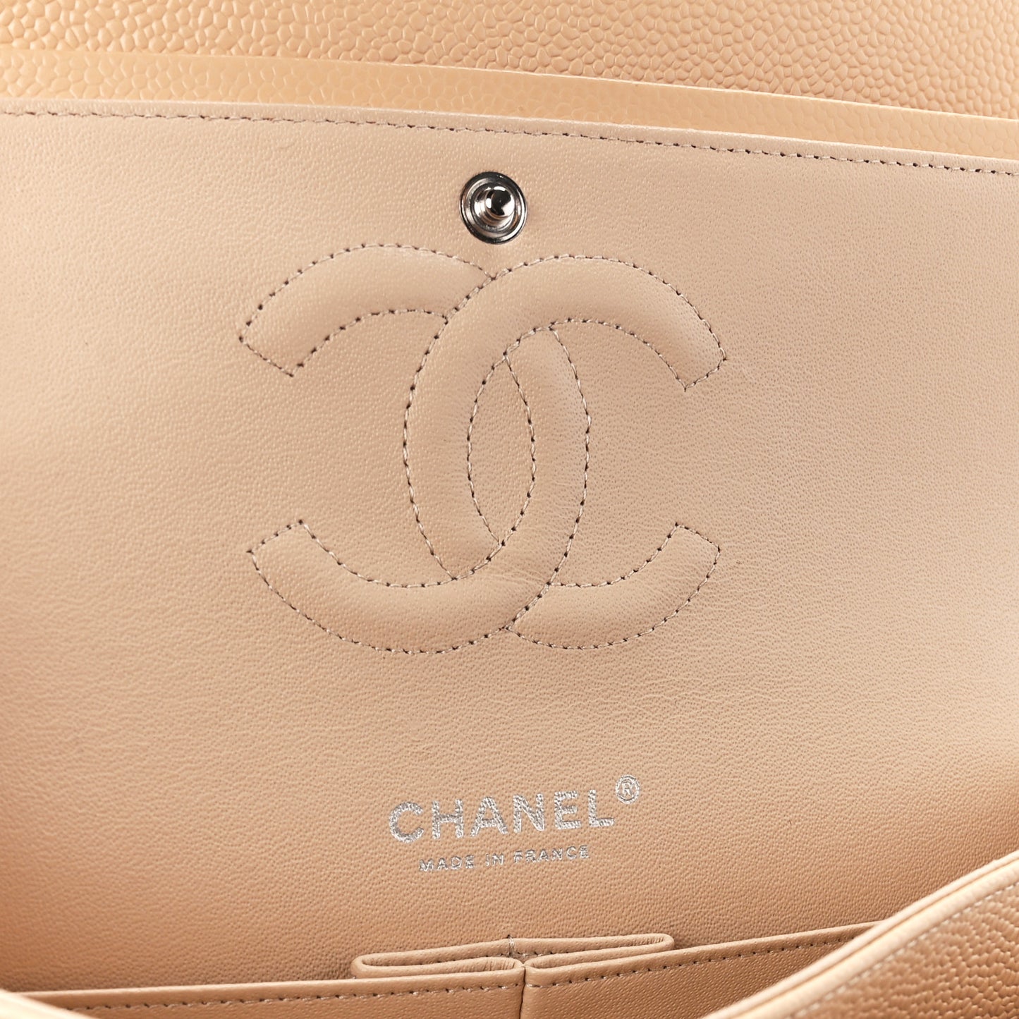 Caviar Quilted Medium Double Flap Beige Clair
