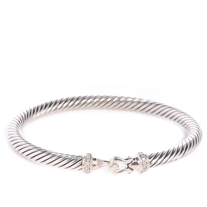 David Yurman Sterling Silver Diamond 5mm Cable Buckle Bracelet 1 of 6