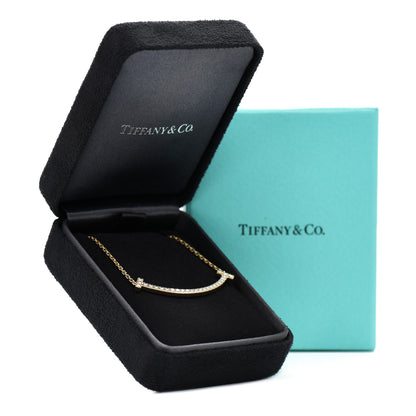Tiffany 18K Yellow Gold Diamond Medium T Smile Pendant Necklace 9 of 9