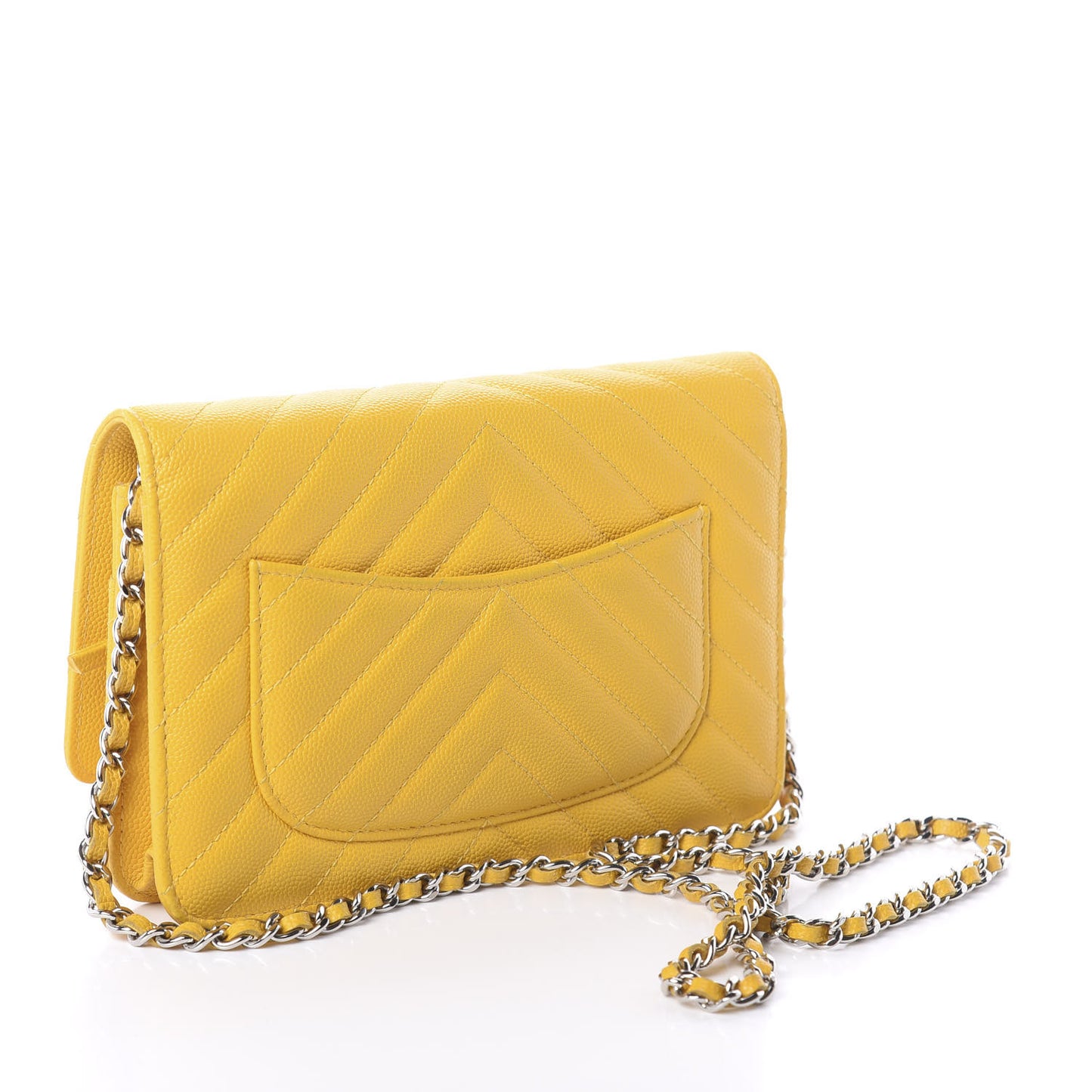 Caviar Chevron Quilted Wallet On Chain WOC Yellow
