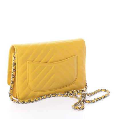 Chanel Caviar Chevron Quilted Wallet On Chain WOC Yellow 3 of 11