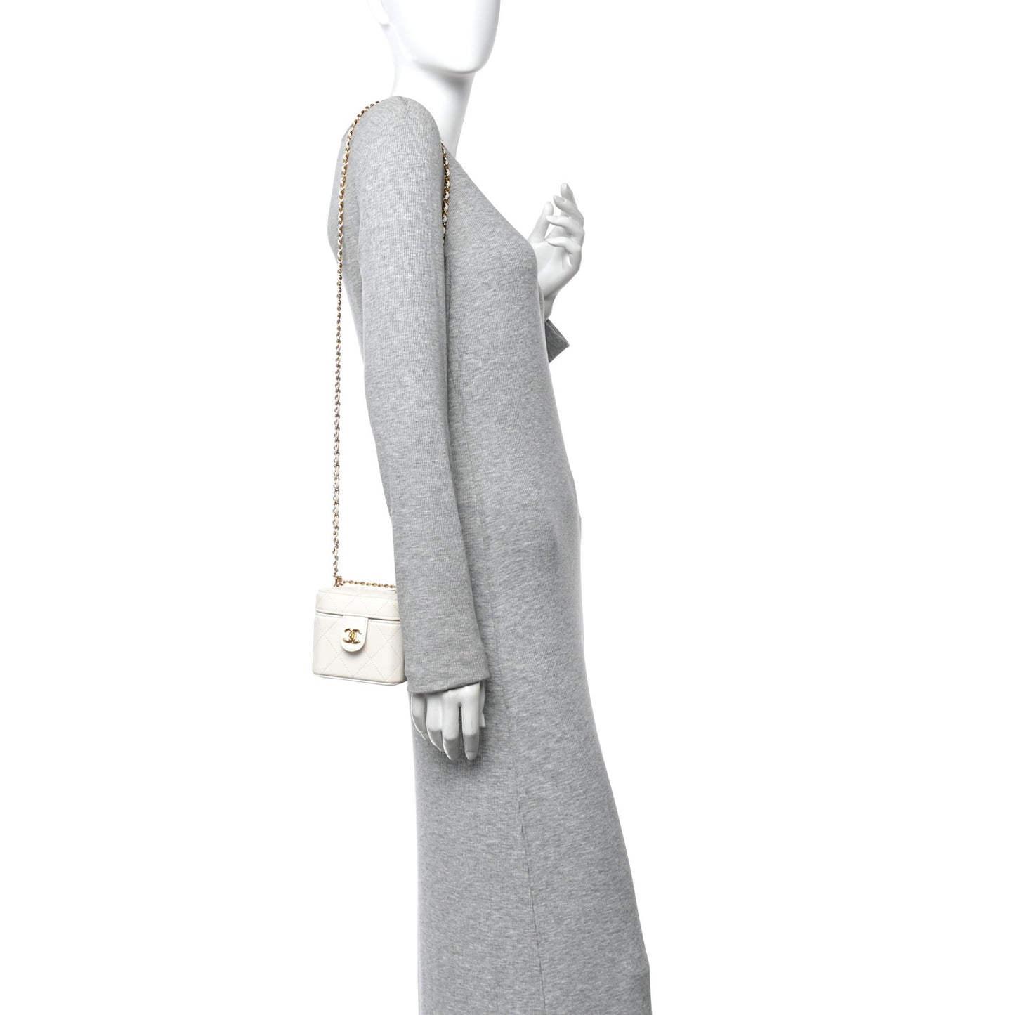 Lambskin Quilted Vanity Clutch With Chain White