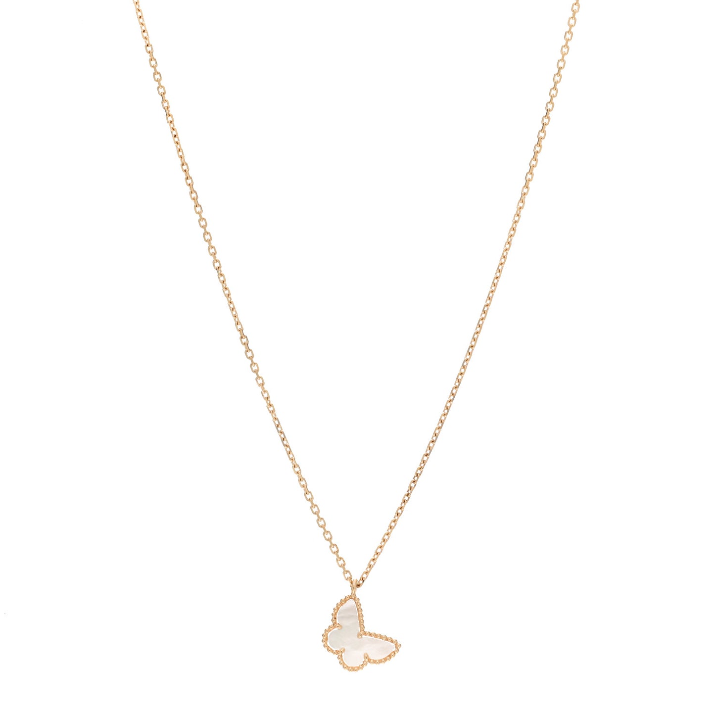 18K Yellow Gold Mother of Pearl Sweet Alhambra Butterfly Pendant Necklace