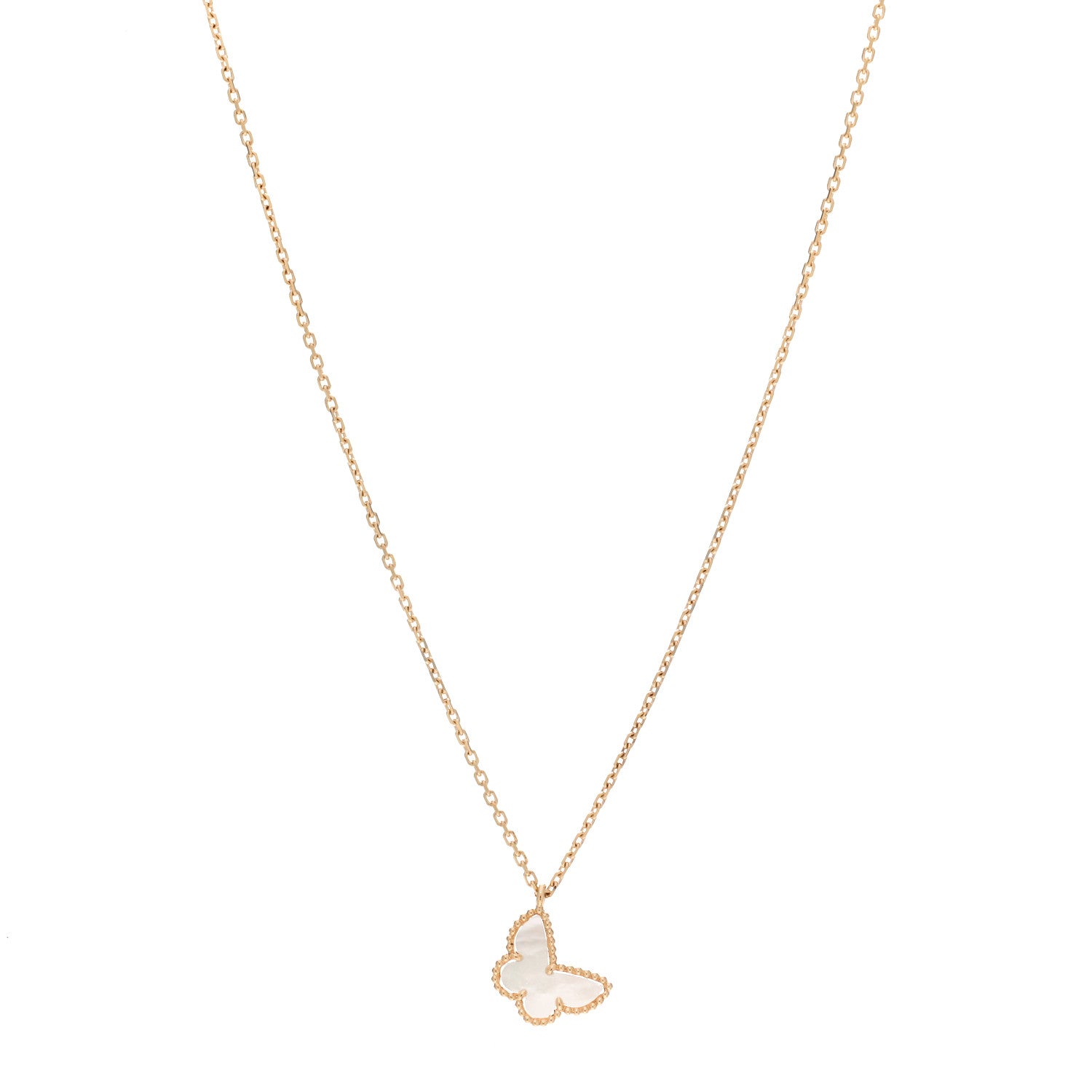 Van Cleef & Arpels 18K Yellow Gold Mother of Pearl Sweet Alhambra Butterfly Pendant Necklace 1 of 5