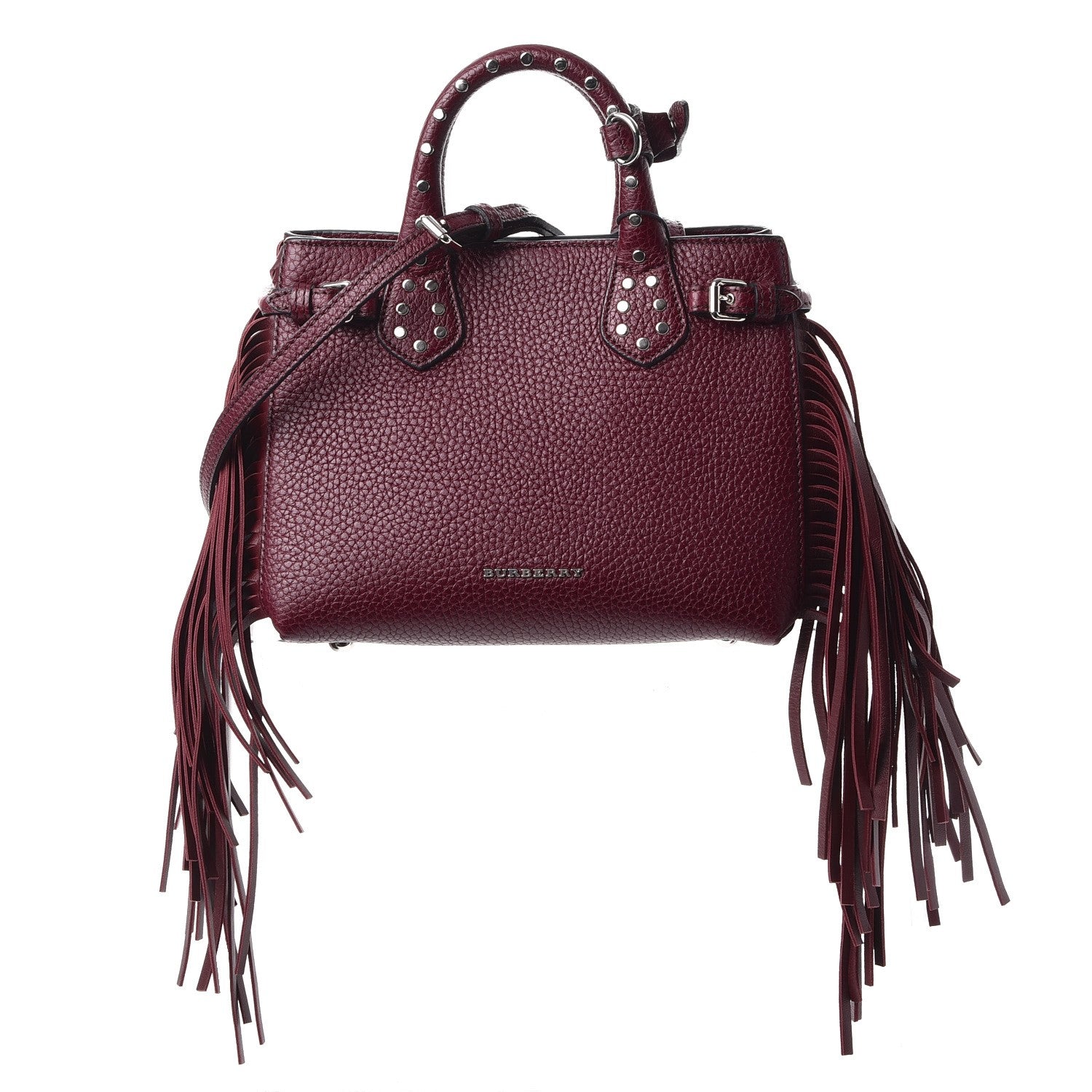 Burberry Grainy Calfskin Studded Fringe Baby Banner Tote Damson Magenta 1 of 7