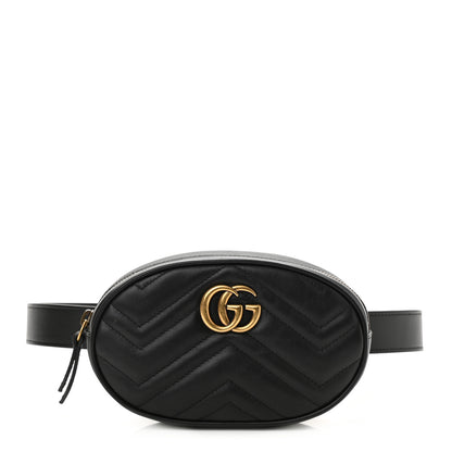 Gucci Calfskin Matelasse GG Marmont Belt Bag 75 30 Black 1 of 9