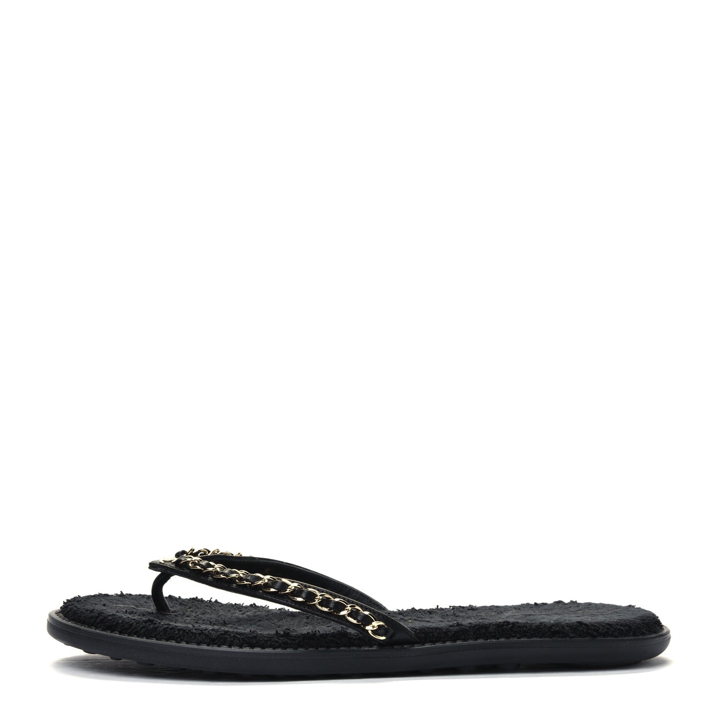 Lambskin CC Chain Thong Sandals 40 Black