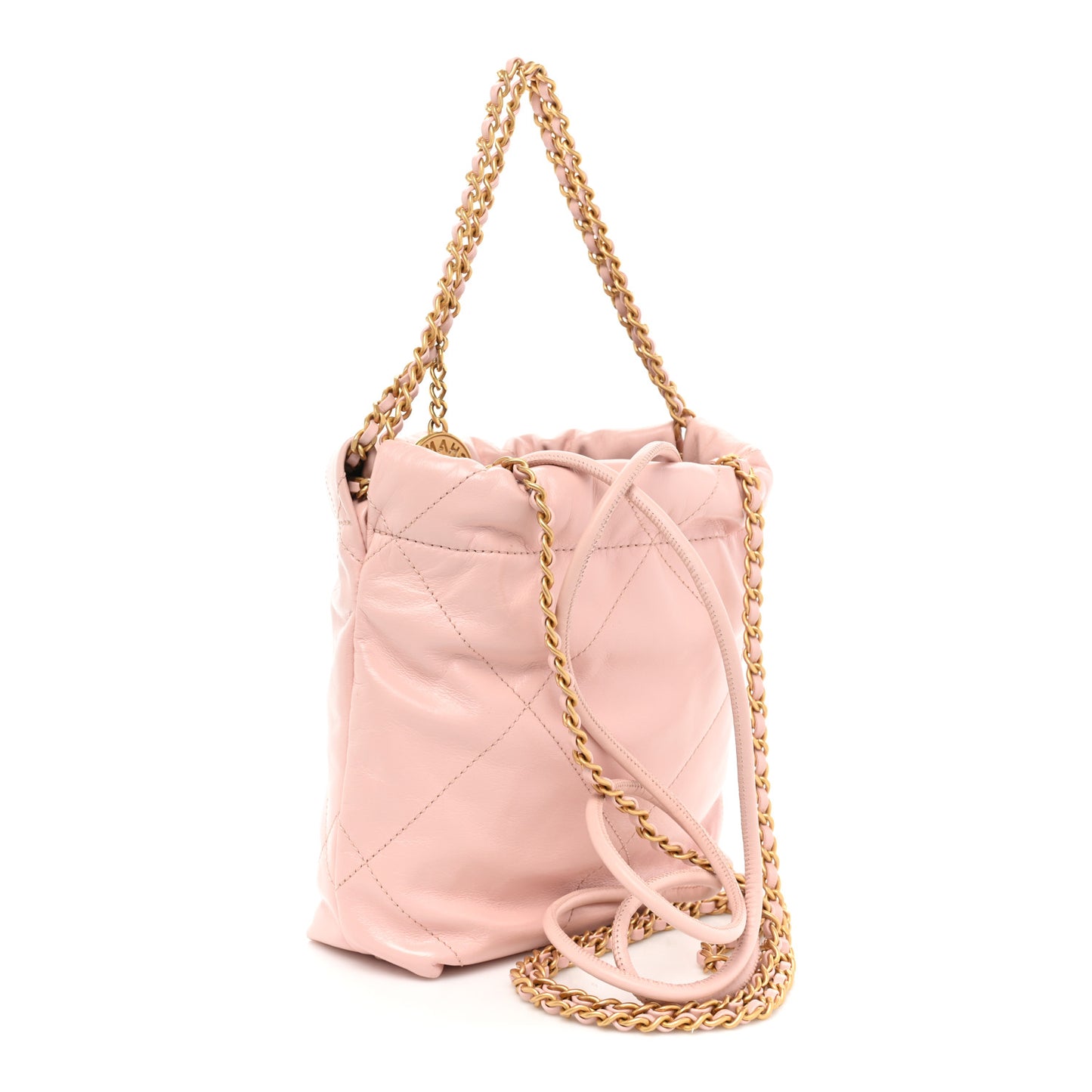 Shiny Calfskin Quilted Mini Chanel 22 Rose Clair