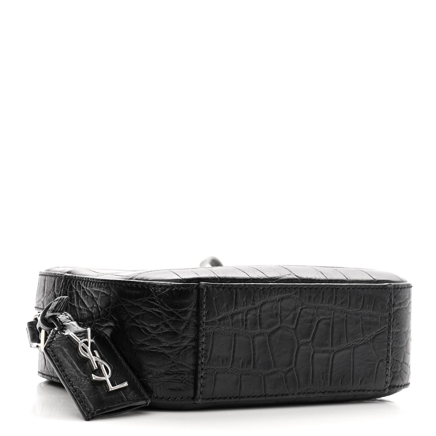 Calfskin Crocodile Embossed Small Classic Monogram Camera Bag Black