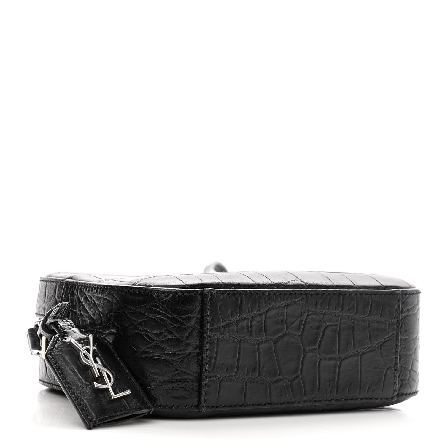 Saint Laurent Calfskin Crocodile Embossed Small Classic Monogram Camera Bag Black 4 of 11