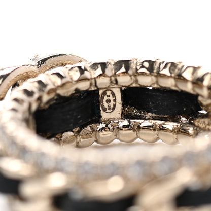 Chanel Metal Crystal Lambskin CC Ring 52 Gold Black 4 of 4