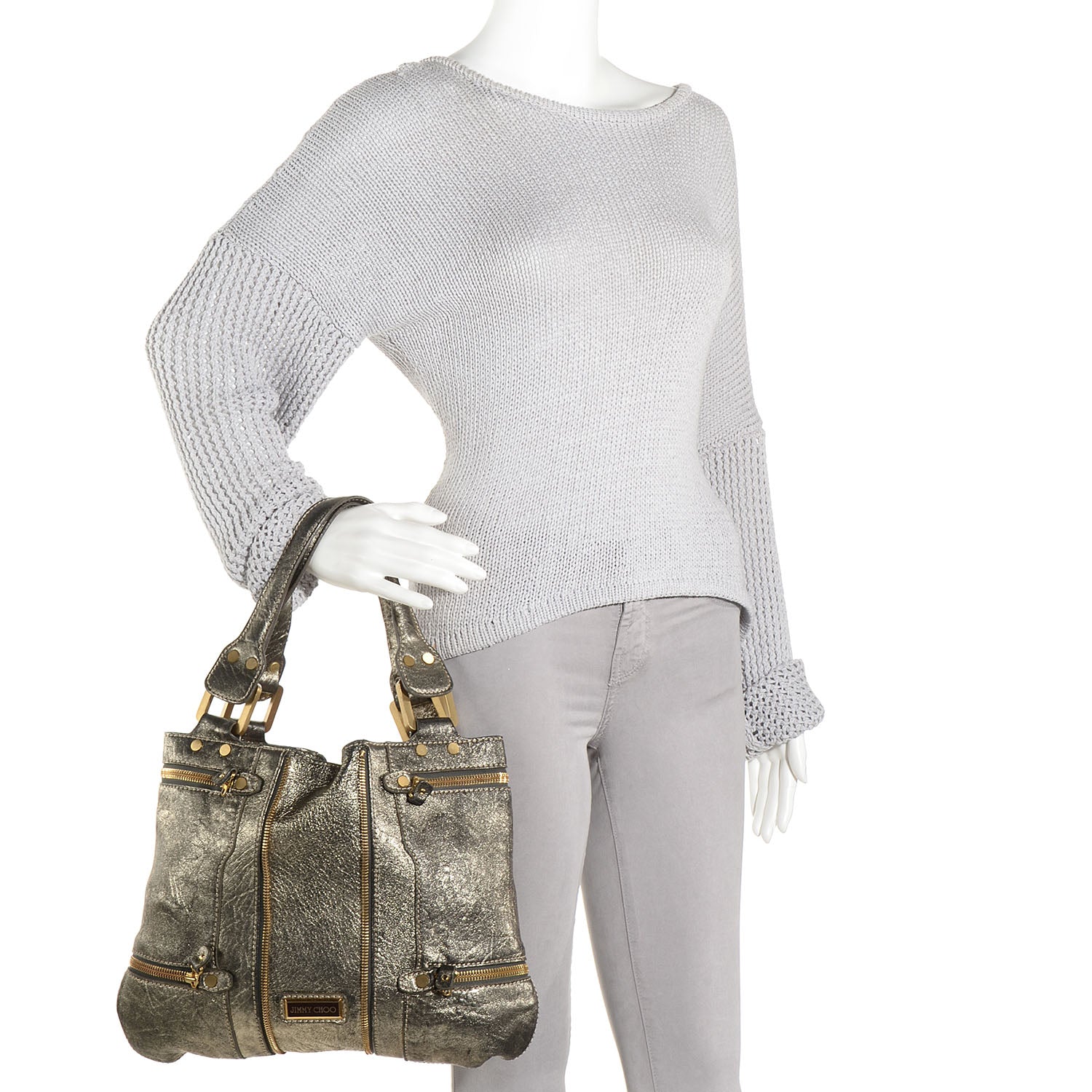 Jimmy Choo Metallic Leather Mona Tote Pewter 2 of 8