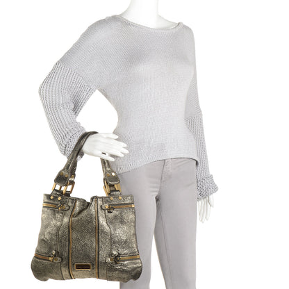 Jimmy Choo Metallic Leather Mona Tote Pewter 2 of 8